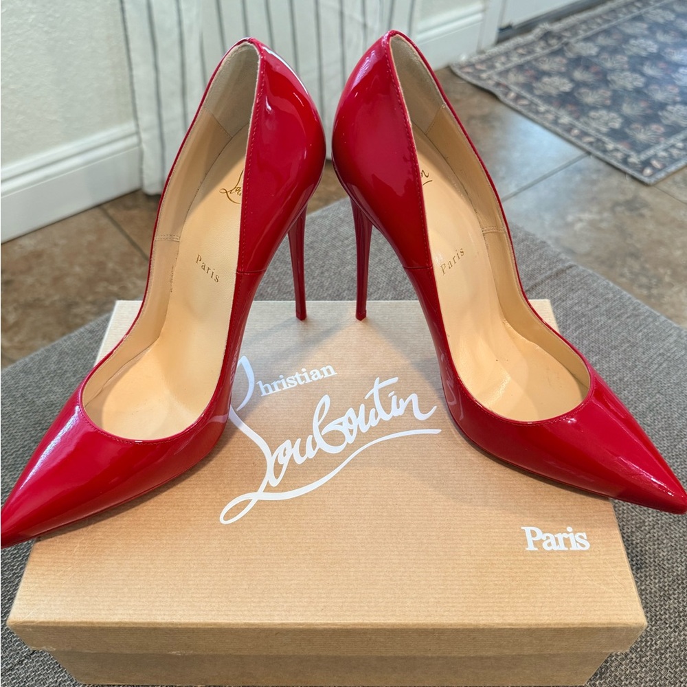Christian Louboutin Glossy Red Patent Pointed-Toe Stilettos